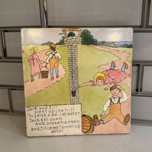 Vintage Ceramic Tile Trivet Jack and Jill Went Up The Hill Nursery Rhyme - Picture 2 of 10